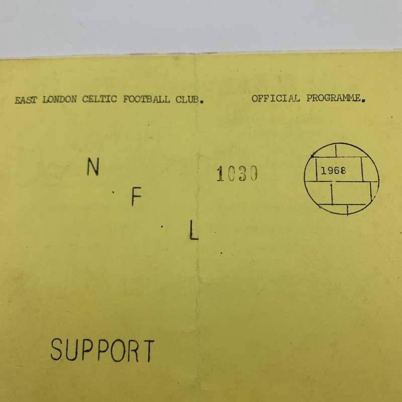 Soccer  '1968 East London Celtic vs Powerlines' Official Programme
