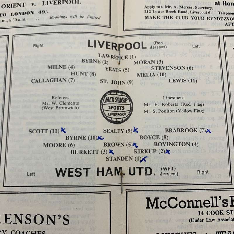 Soccer  '1963 Liverpool vs West Ham Utd' Official Programme