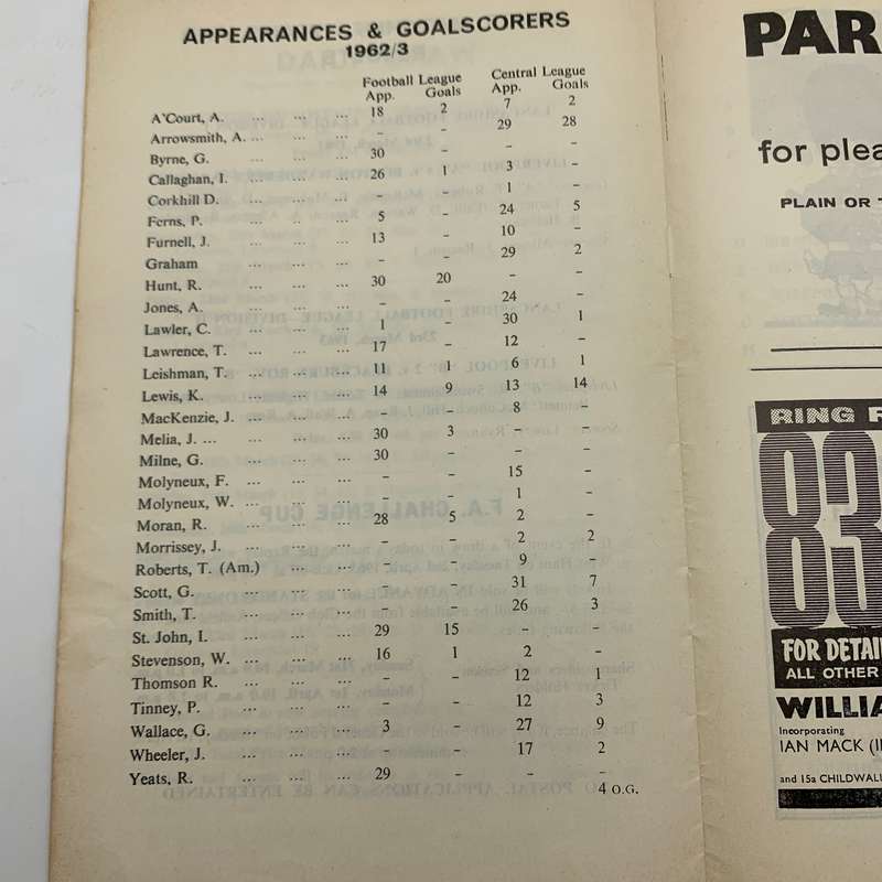 Soccer  '1963 Liverpool vs West Ham Utd' Official Programme