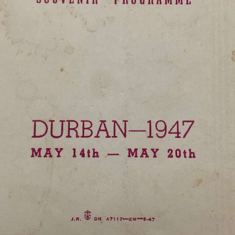 Soccer  1947 Durban 'Goldberg Cup' Official Programme