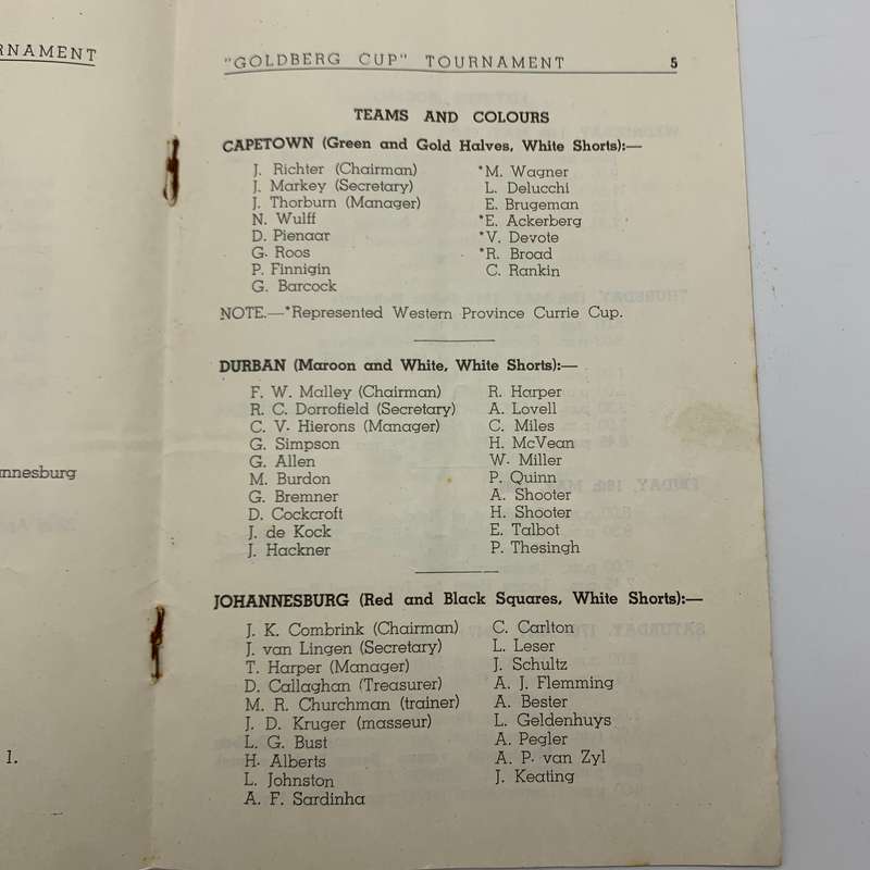 Soccer  1947 Durban 'Goldberg Cup' Official Programme