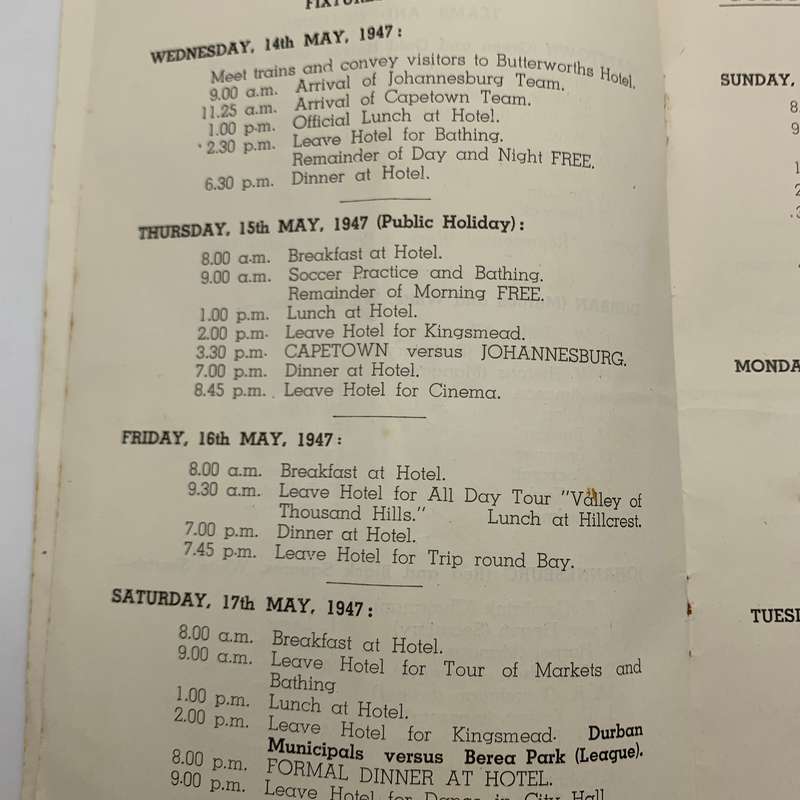 Soccer  1947 Durban 'Goldberg Cup' Official Programme