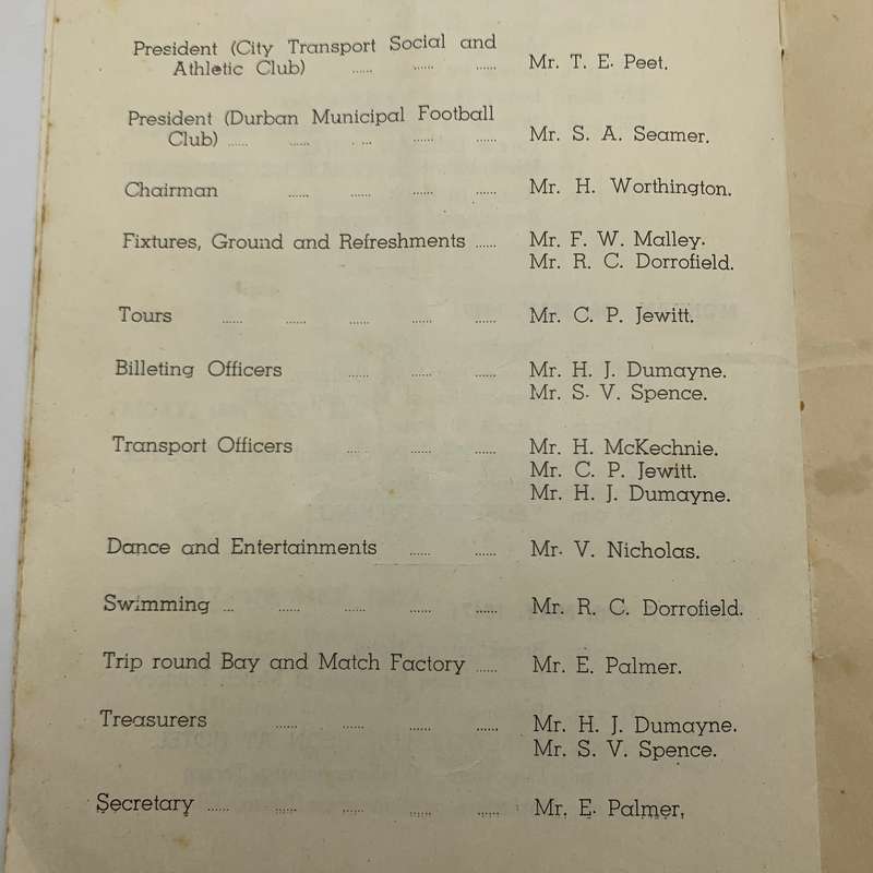 Soccer  1947 Durban 'Goldberg Cup' Official Programme