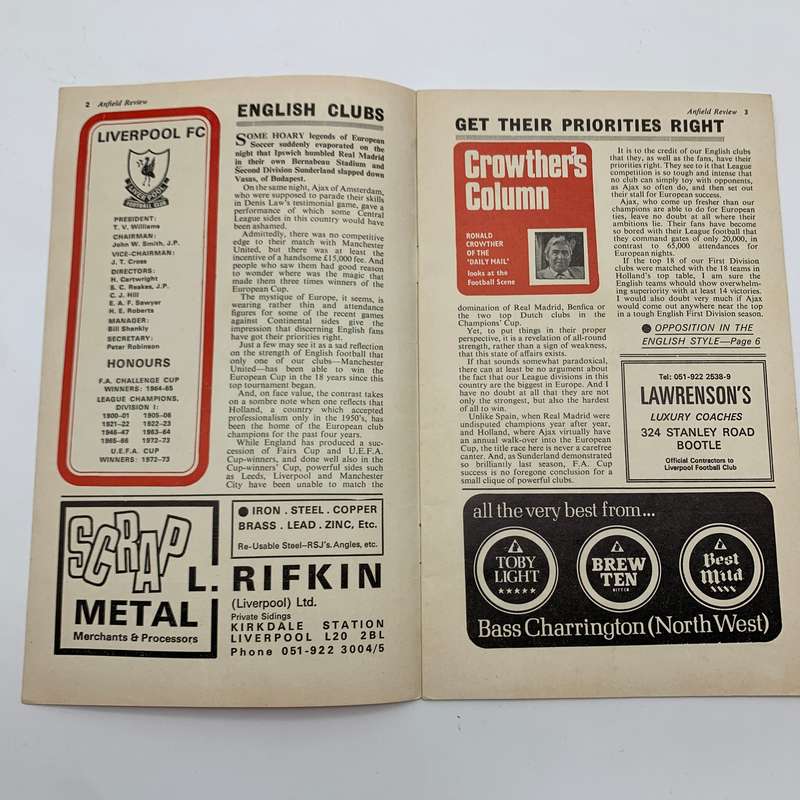 Soccer  '1973 Liverpool vs Sheffield United' Official Programme