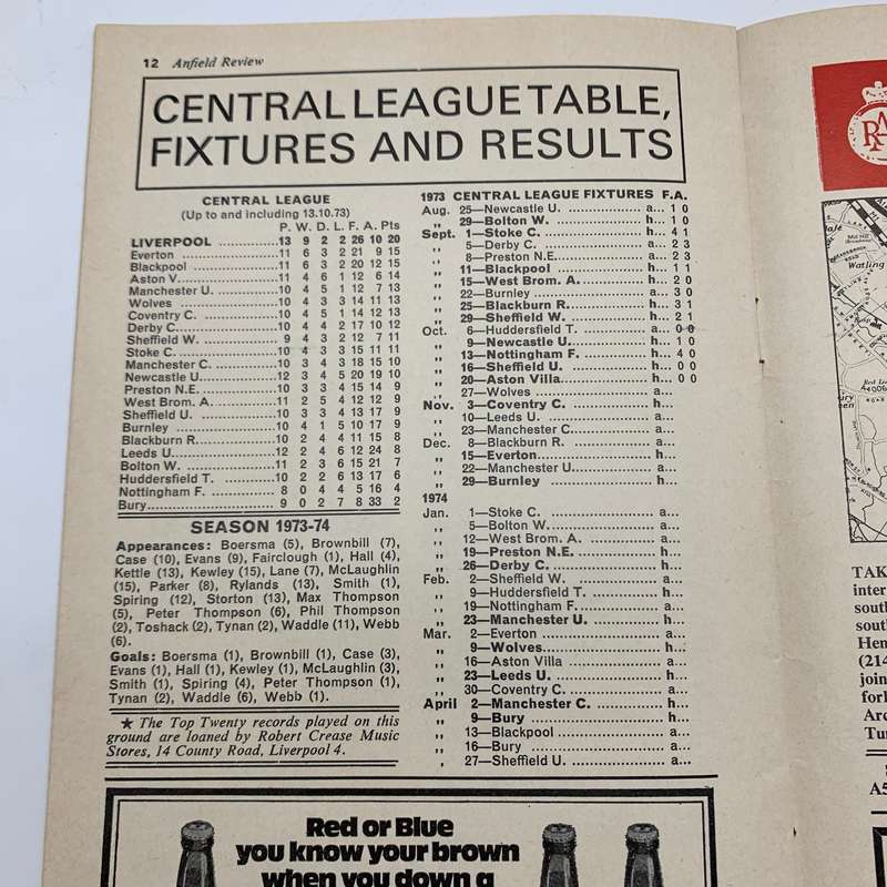 Soccer  '1973 Liverpool vs Sheffield United' Official Programme