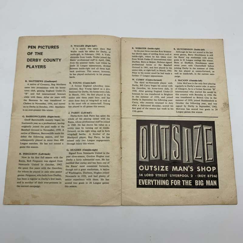 Soccer  '1964 Liverpool vs Derby County' Official Programme