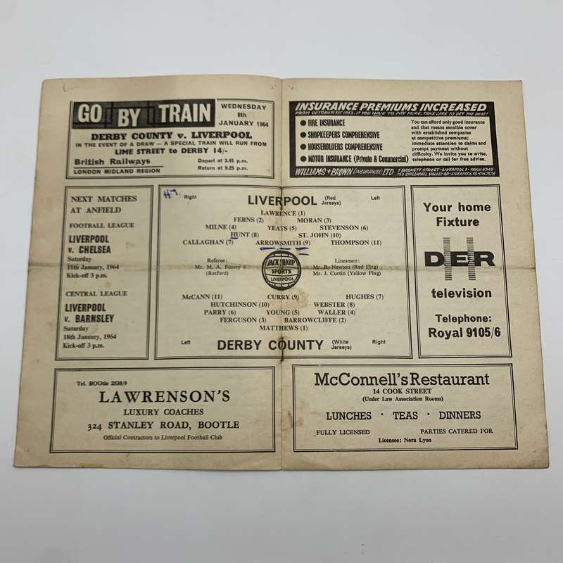 Soccer  '1964 Liverpool vs Derby County' Official Programme
