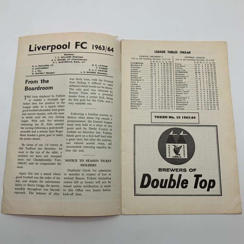 Soccer  '1963 Liverpool vs Burnley' Official Programme