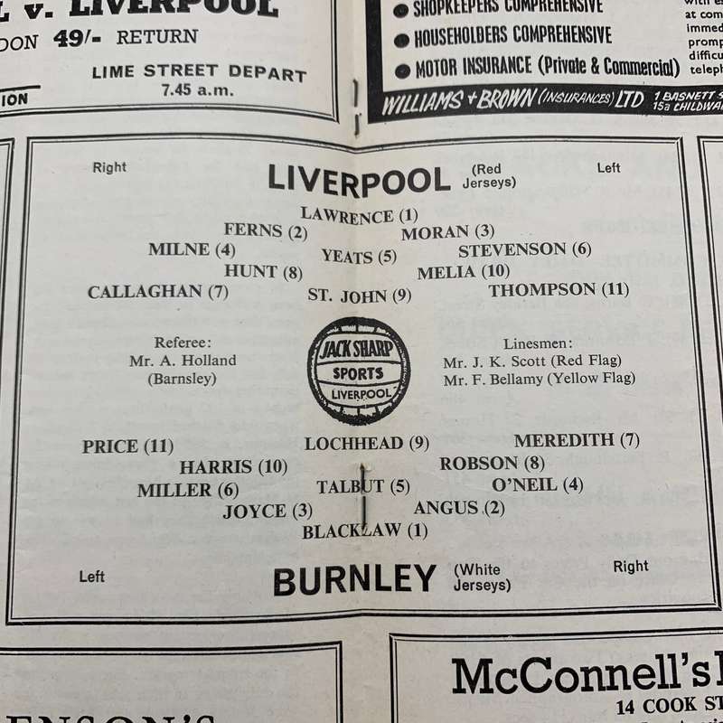 Soccer  '1963 Liverpool vs Burnley' Official Programme