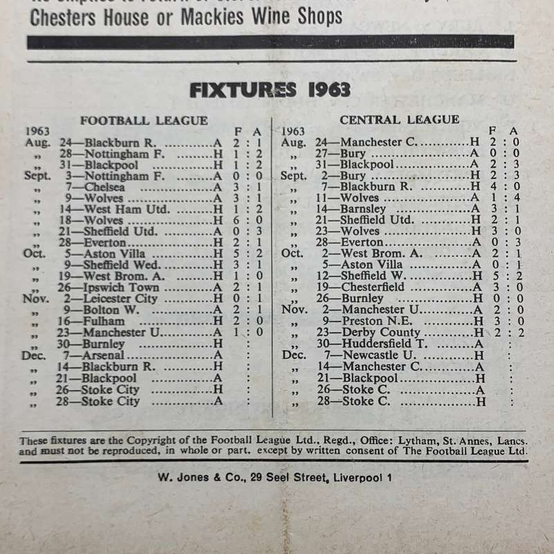 Soccer  '1963 Liverpool vs Burnley' Official Programme