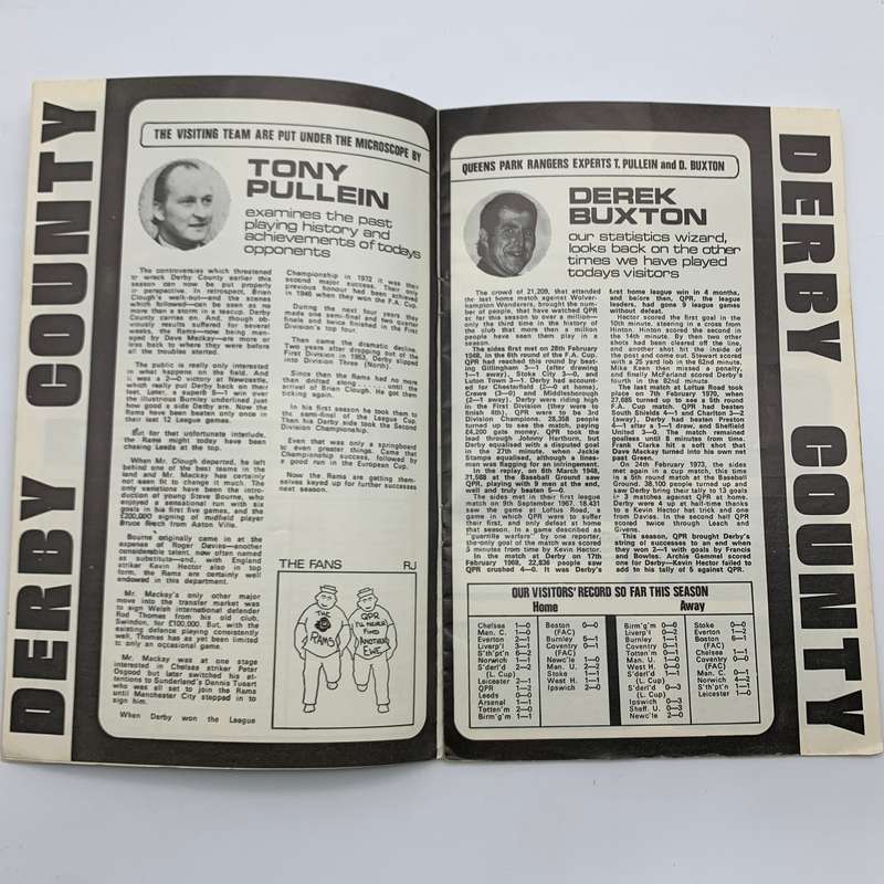 Soccer  '1974 Queens Park Rangers vs Derby County' Official Programme