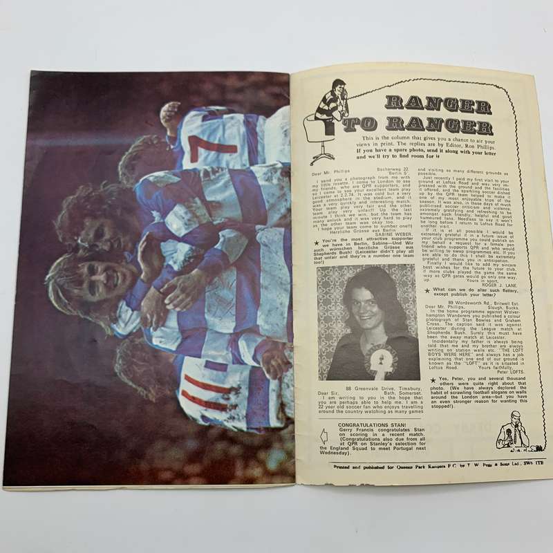 Soccer  '1974 Queens Park Rangers vs Derby County' Official Programme