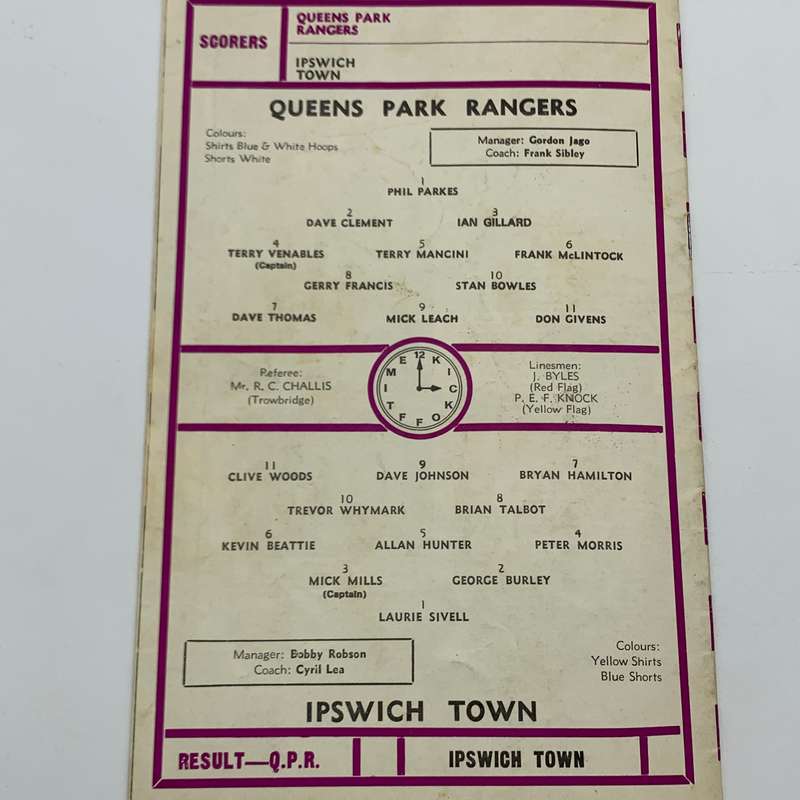 Soccer  '1973/4 Queens Park Rangers vs Ipswich Town' Official Programme