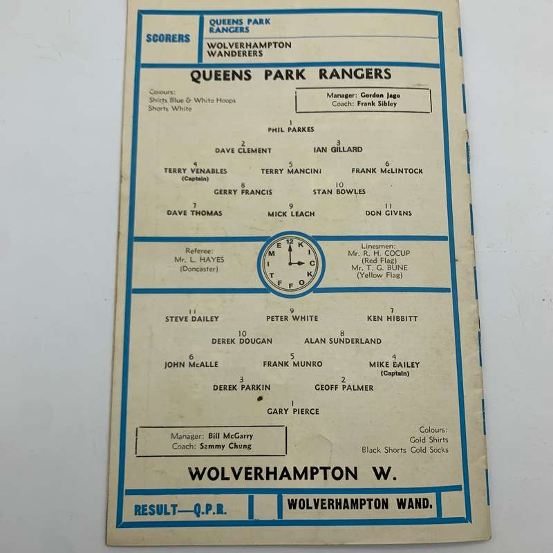Soccer  '1974 Queens Park Rangers vs Wolverhampton' Official Programme