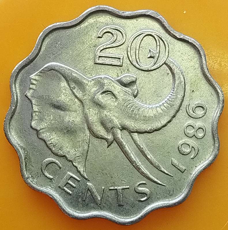 1986   20 CENTS COIN       SWAZILAND                      SUN15017