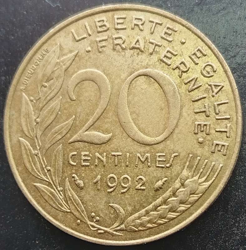 1992     20 Centimes Coin      France          SUN15128
