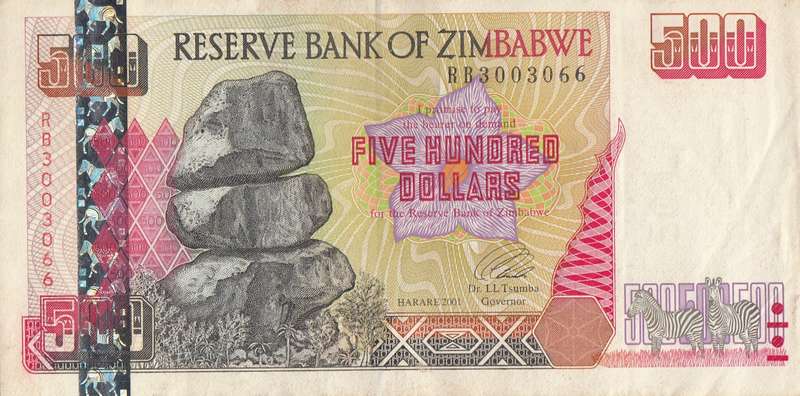FIVE HUNDRED DOLLARS       ZIMBABWE       RB3003066      SET084