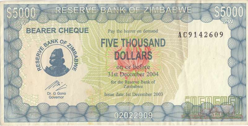 FIVE  THOUSAND  DOLLARS     BEARER  CHEQUE     AC9142609        SET089