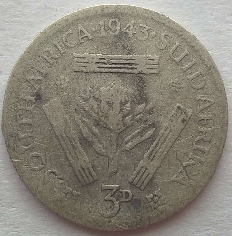 1943  Threepence Coin   ( SILVER   80% )             SUN17124