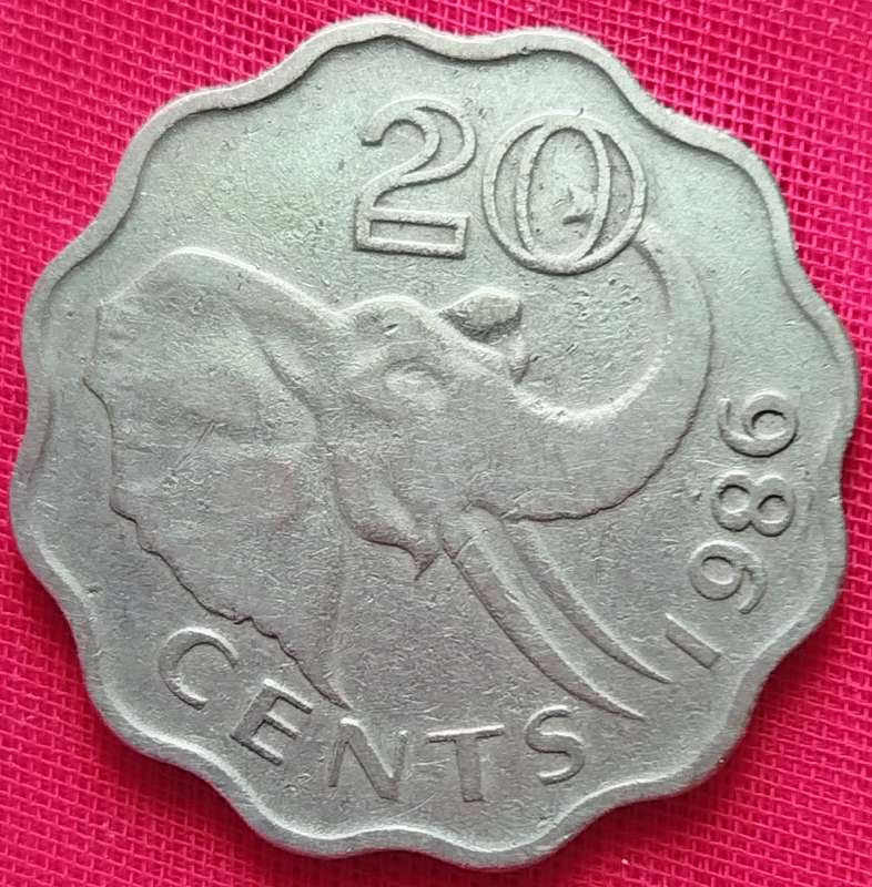 1986   20 CENTS COIN       SWAZILAND                      SUN17345