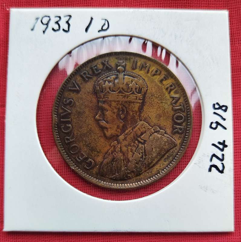 1933     PENNY  COIN in coin protector       SA                       SUN17739