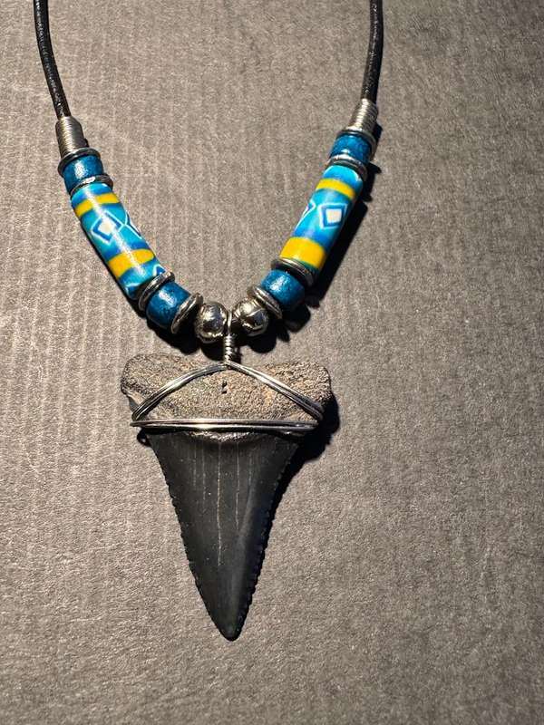 Great White FOSSIL SHARK TOOTH PENDANT NECKLACE 34 mm large size