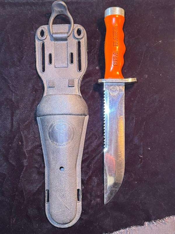 Aqua Lung US Divers Sea Hawk Scuba Dive Diving Knife Stainless Steel Blade w/Scabbard Made in Japa