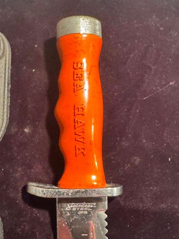 Aqua Lung US Divers Sea Hawk Scuba Dive Diving Knife Stainless Steel Blade w/Scabbard Made in Japa
