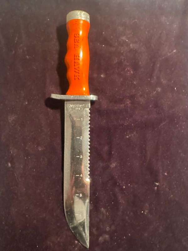 Aqua Lung US Divers Sea Hawk Scuba Dive Diving Knife Stainless Steel Blade w/Scabbard Made in Japa