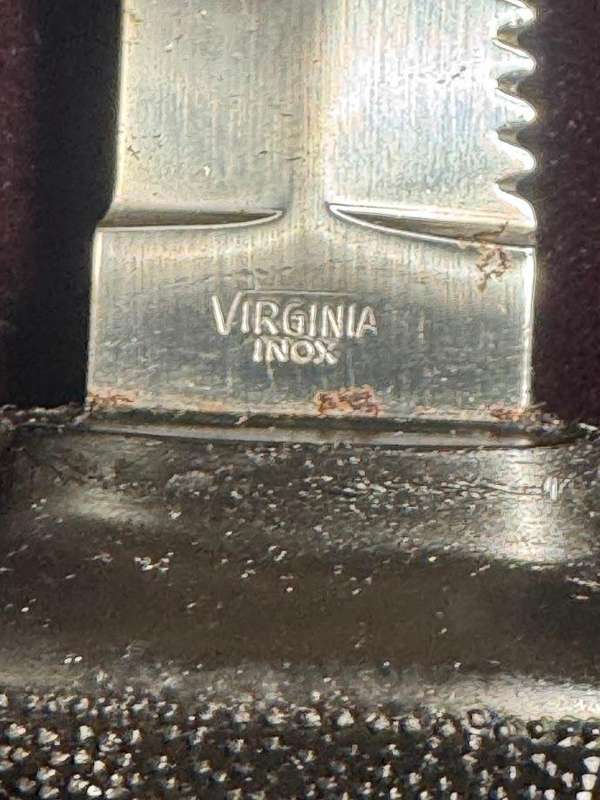 Vintage Virginia 4341 INOX diving knife with a serrated blade and sheath