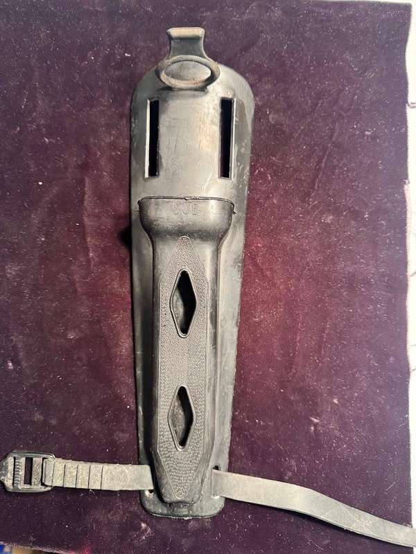 Vintage Virginia 4341 INOX diving knife with a serrated blade and sheath