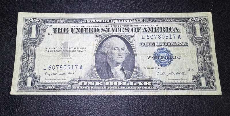 1957 A Silver Cert. Blue Seal USA One Dollar $1 Banknote