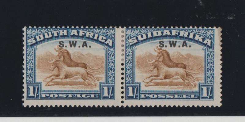 SWA 1927-30- ONE SHILLING UNION PAIR,OVPT S.W.A.-FINE MM-CV R480-SACC 67