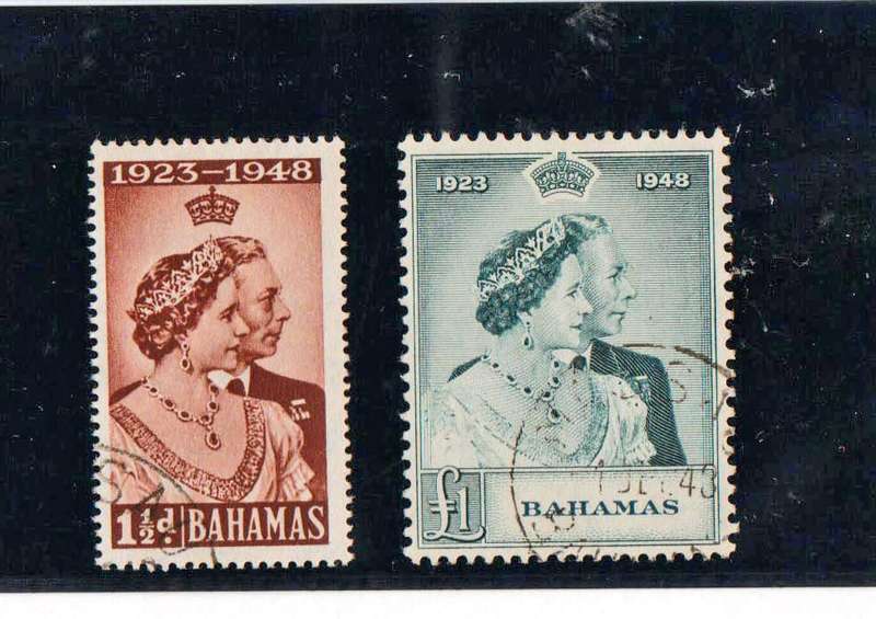 BAHAMAS-1948 KGVI ROYAL SILVER WEDDING SET TO ONE POUND-FINE USED-CV R820.00-