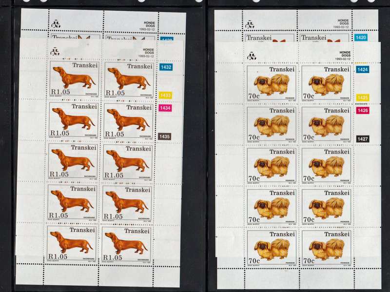 TRANSKEI DOGS-SET OF 4 FULL SHEETS,SUPERB UM,SCARCE AS FULL SHEETS-HIGH CV FOR HOMELANDS