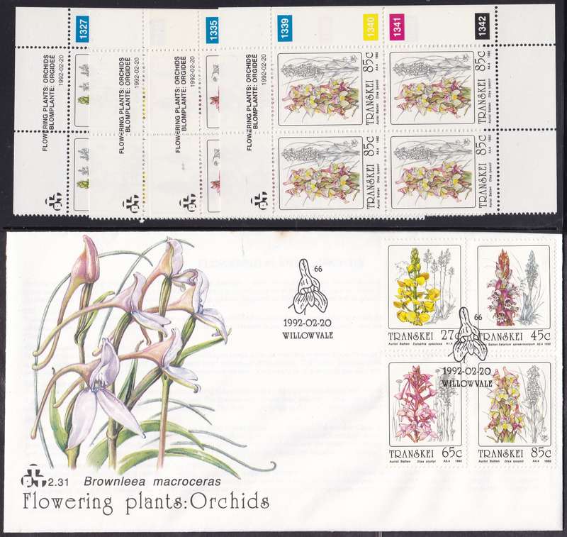 TRANSKEI - FLOWERING PLANTS: ORCHIDS, FDC 2.31 WITH SET OF 4 U/M CONTROL BLOCKS - ALL FINE