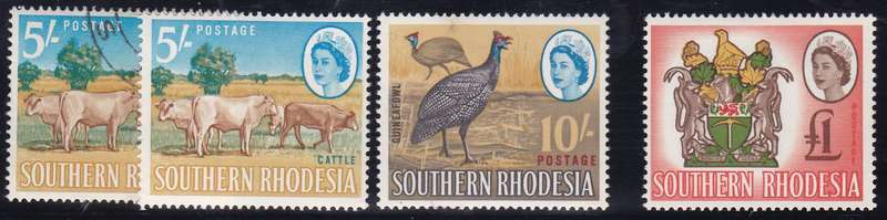 SOUTHERN RHODESIA - 1954 QE2, 5/ + 10/ + 1 POUND SINGLES - ALL FINE M/M