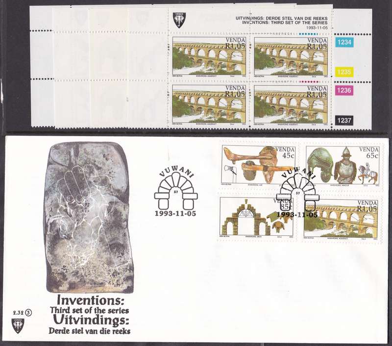 VENDA - INVENTIONS (3RD SERIES), FDC 2.32(3) WITH SET OF 4 U/M CONTROL BLOCKS - ALL FINE