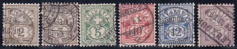 SWITZERLAND - 1906 CROSS & SHIELD, NEW WMK (+) SET OF 6 SINGLES, FINE USED - CV:R1800