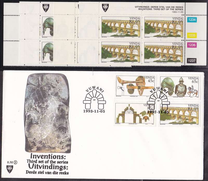 VENDA - INVENTIONS (3RD SERIES), FDC 2.32(3) WITH SET OF 4 U/M CONTROL BLOCKS - ALL FINE