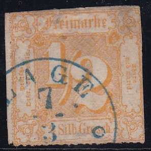GERMANY - 1866 THURNS + TAXIS, 1/2SGR ROULETTE SINGLE, FAIR USED - CV:R1380