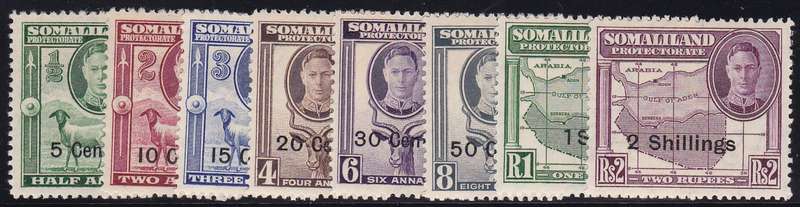 SOMALILAND - 1951 KGVI, NEW CURRENCY ASSORTED U/M SINGLES TO 2/ - CV:R420