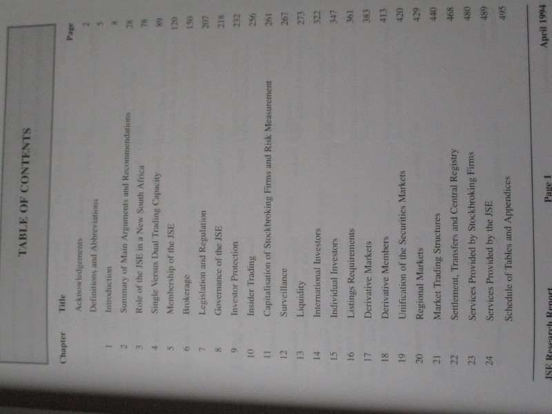Report of the Research Sub-Committee on the Future Structure of the Johannesburg Stock Exchange