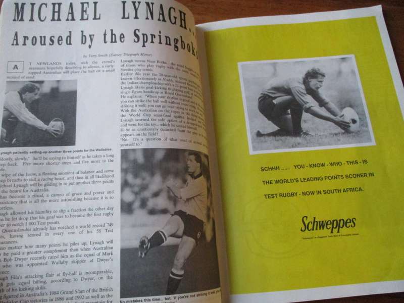 South Africa v Australia Newlands, 22 August 1992  Official Test Match Programme