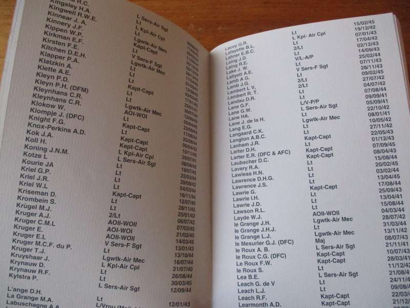 Roll of Honour South African Air Force 4th Edition  Ererol Suid Afrikaanse Lugmag 4de uitgawe