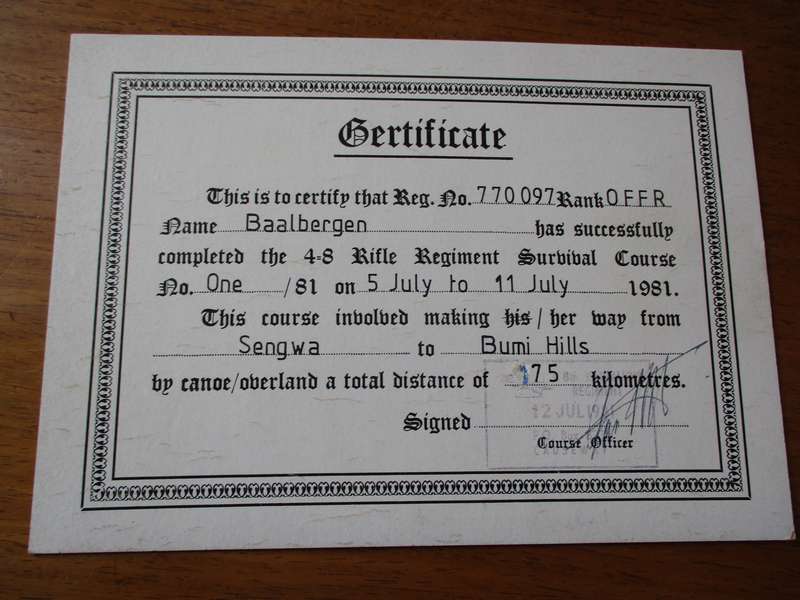 Certificate 48 Rifle Regiment Rhodesia