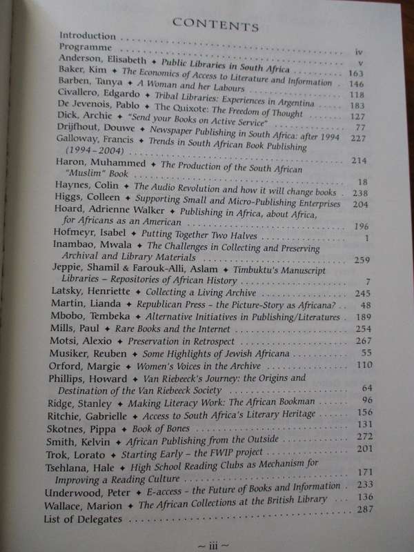 Bibliophilia Africana 11-14 May 2005 The book in Africa  edited by Cora Ovens