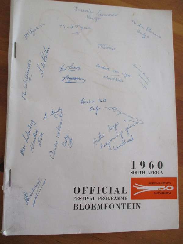 Official Programme of the Festival of Union, 1960. Bloemfontein