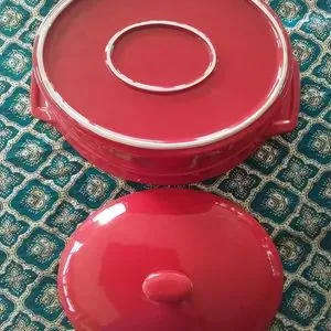Large red ceramic roaster/casserole dish