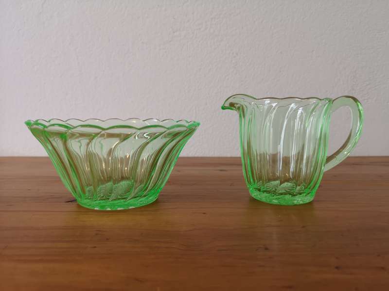 Two vintage art deco Uranium glass by Bagley